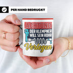 Klempner Tasse mit Spruch 'Will sein Rohr verlegen' lustig G – Rot [farbe:rot]