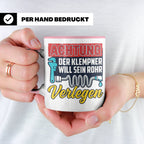Klempner Tasse mit Spruch 'Will sein Rohr verlegen' lustig G – Rosa [farbe:rosa]