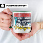 Klempner Tasse mit Spruch 'Will sein Rohr verlegen' lustig G – Grün [farbe:grün]