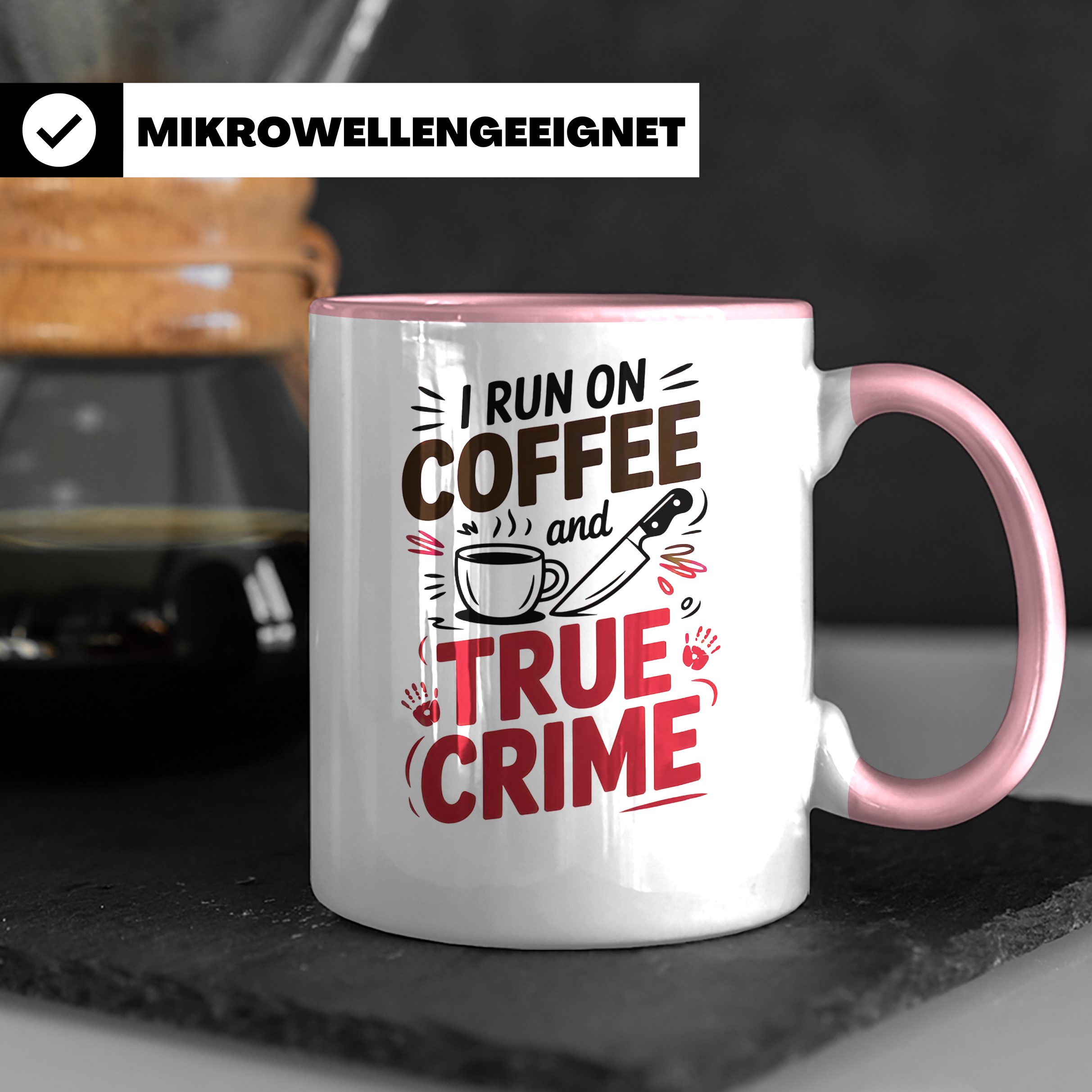 True Crime Coffee Junkie Sublimation Tasse - Serienmörder Fan Geschenkidee Podcast Hörer Spruch Geschenk für Krimi Liebhaber