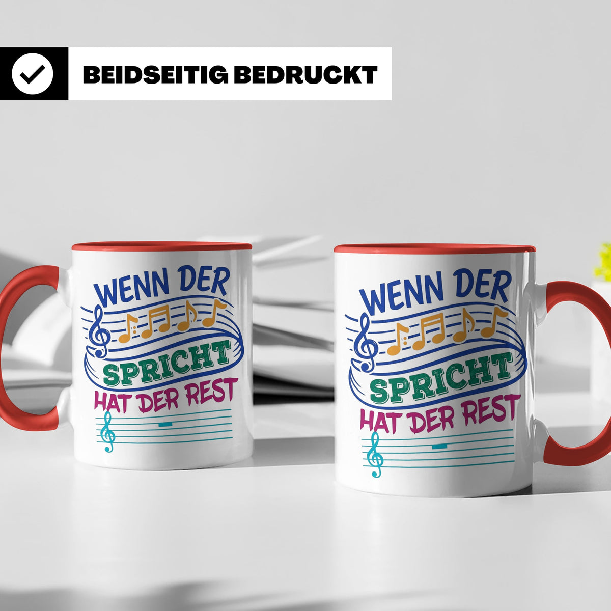 Musiker Tasse mit Spruch Wenn die Musik spricht Kaffeetasse  – Rot [farbe:rot]