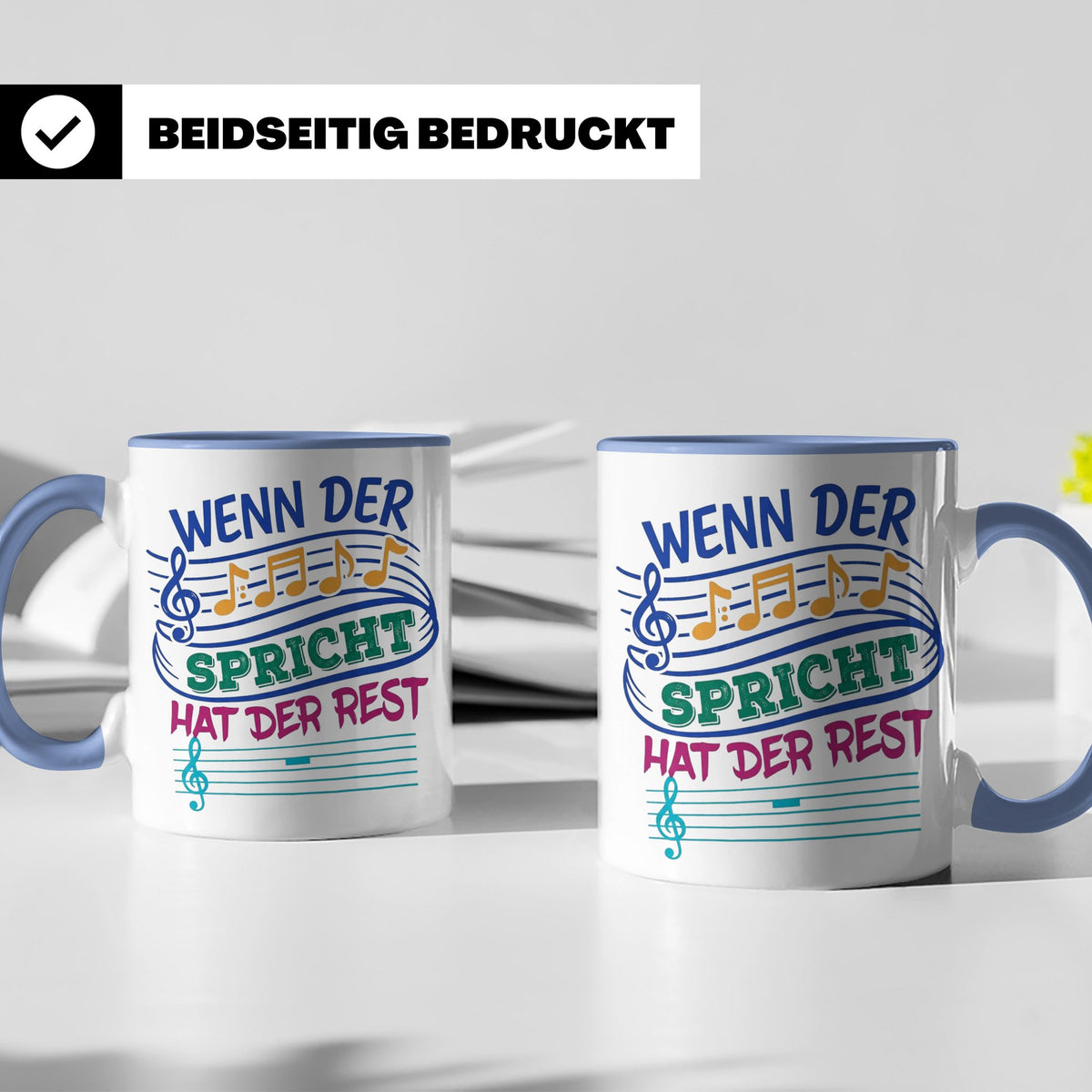 Musiker Tasse mit Spruch Wenn die Musik spricht Kaffeetasse  – Blau [farbe:blau]