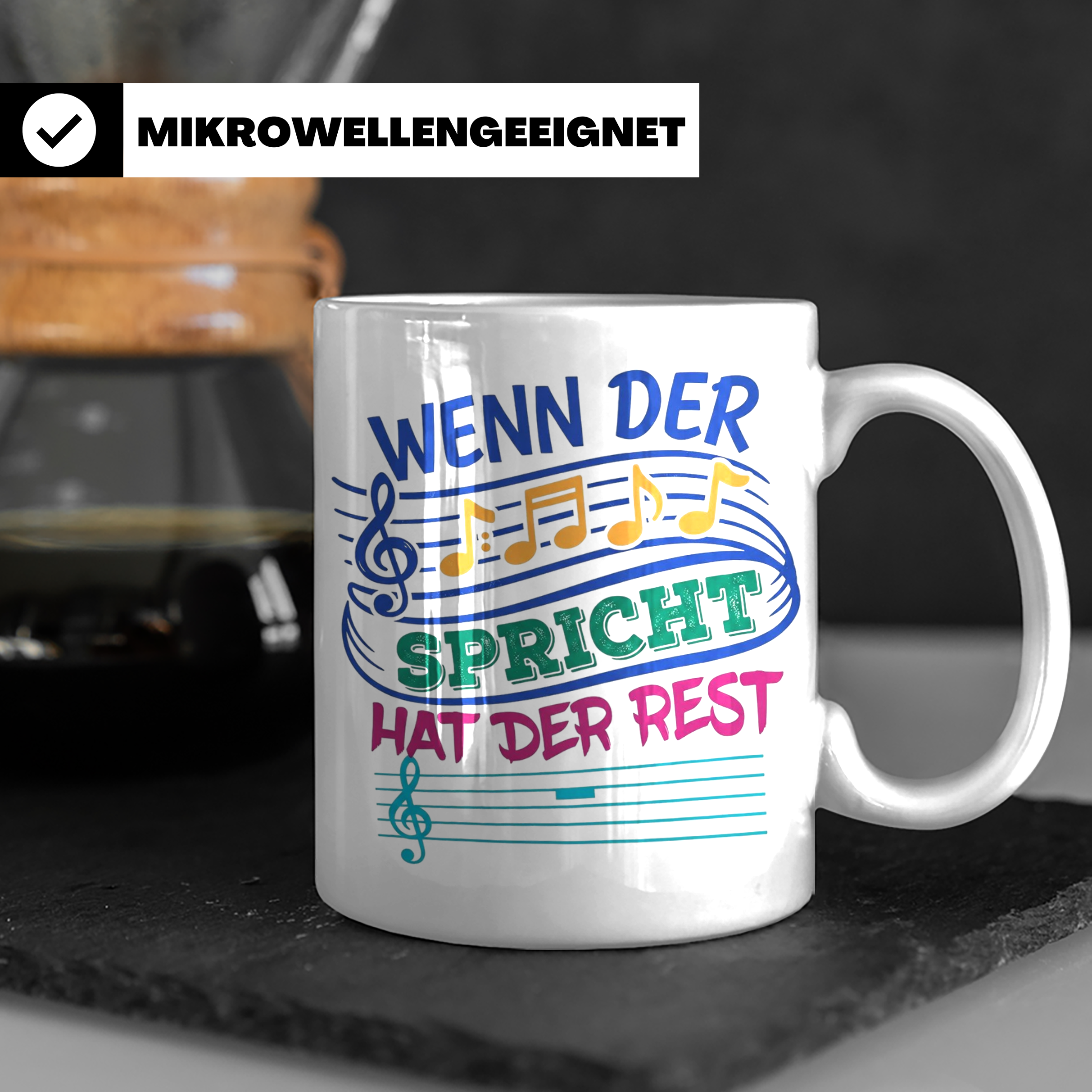 Musiker Tasse mit Spruch Wenn die Musik spricht Kaffeetasse  – Weiß [farbe:weiß]