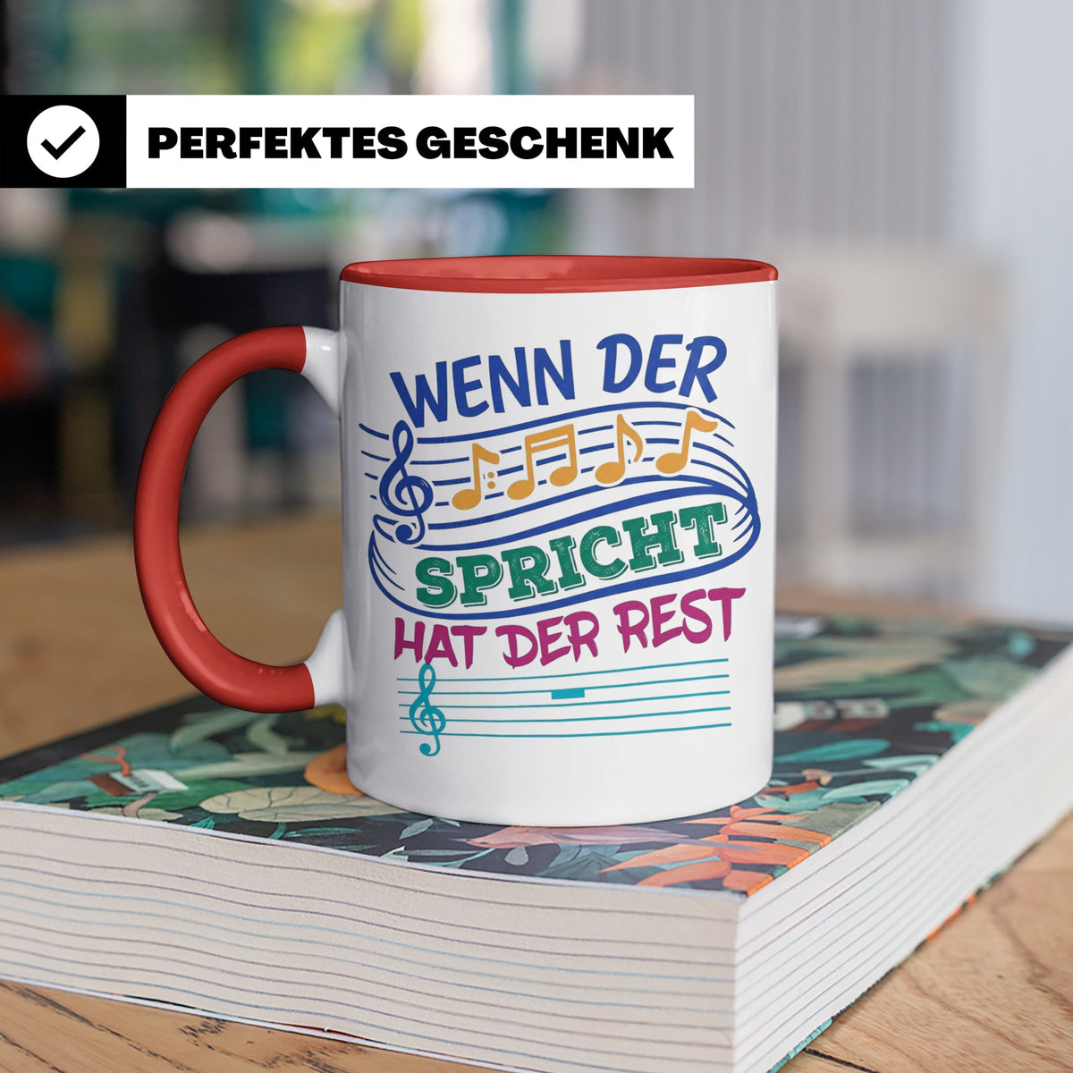 Musiker Tasse mit Spruch Wenn die Musik spricht Kaffeetasse  – Rot [farbe:rot]