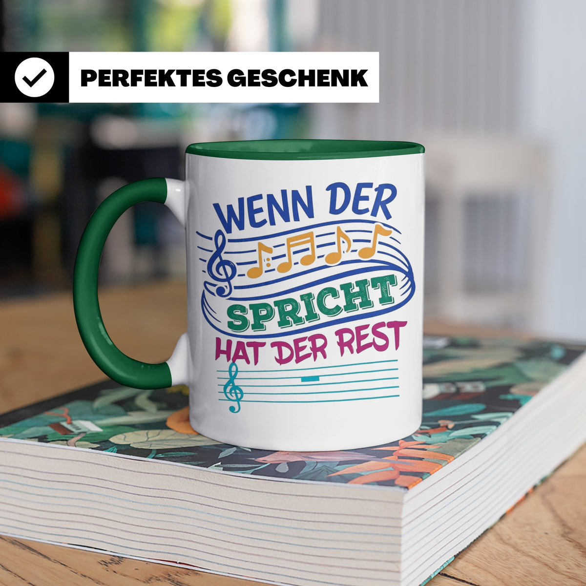 Musiker Tasse mit Spruch Wenn die Musik spricht Kaffeetasse  – Grün [farbe:grün]