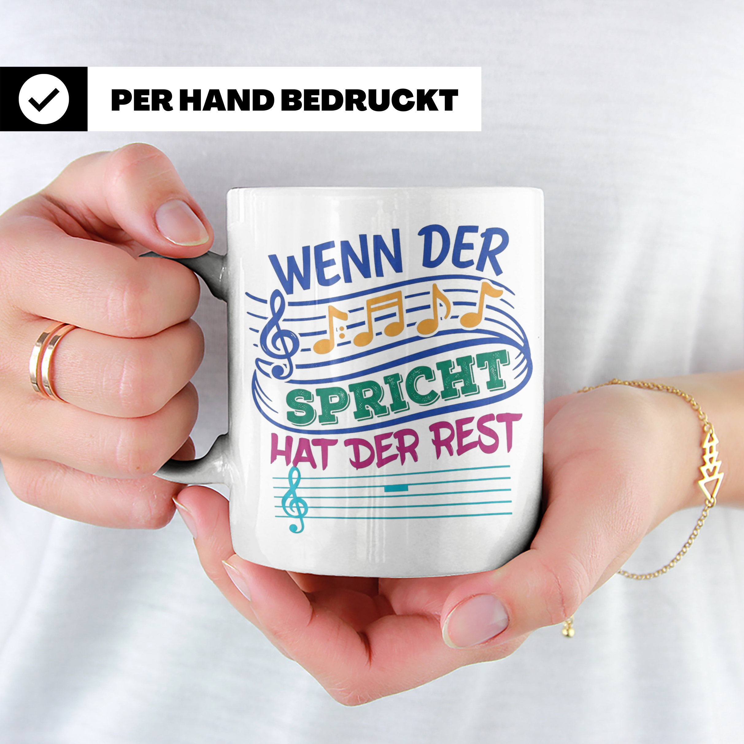 Musiker Tasse mit Spruch Wenn die Musik spricht Kaffeetasse  – Weiß [farbe:weiß]