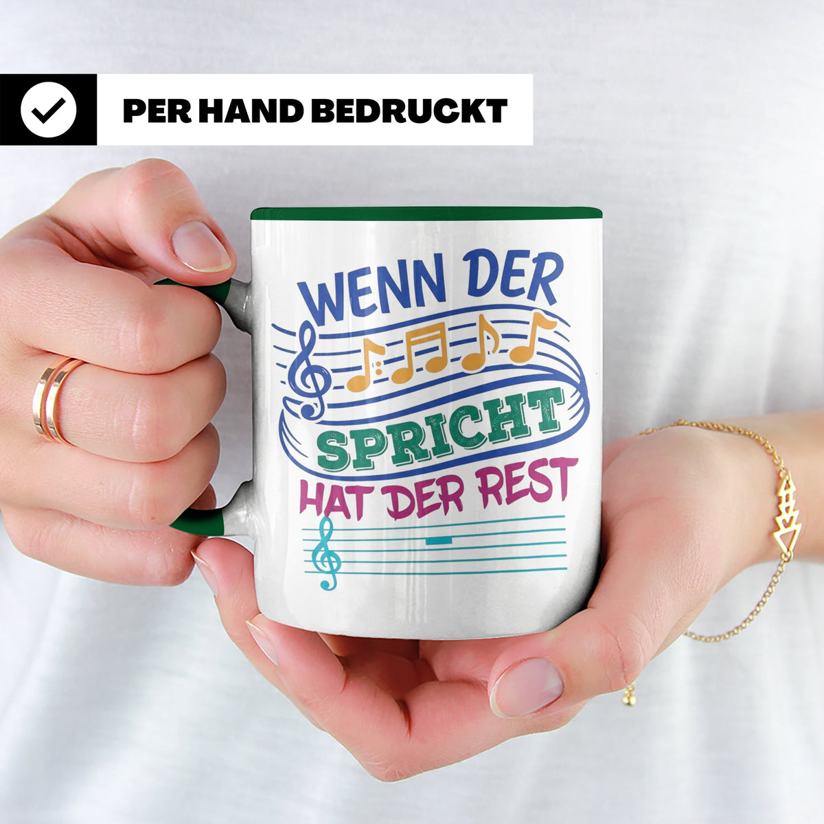 Musiker Tasse mit Spruch Wenn die Musik spricht Kaffeetasse  – Grün [farbe:grün]