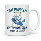 Paddeln Tasse mit lustigem Spruch, Kajak & Hai Motiv, Gesche – Weiß [farbe:weiß]