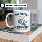 Paddeln Tasse mit lustigem Spruch, Kajak & Hai Motiv, Gesche – Weiß [farbe:weiß]