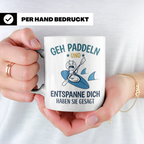 Paddeln Tasse mit lustigem Spruch, Kajak & Hai Motiv, Gesche – Weiß [farbe:weiß]
