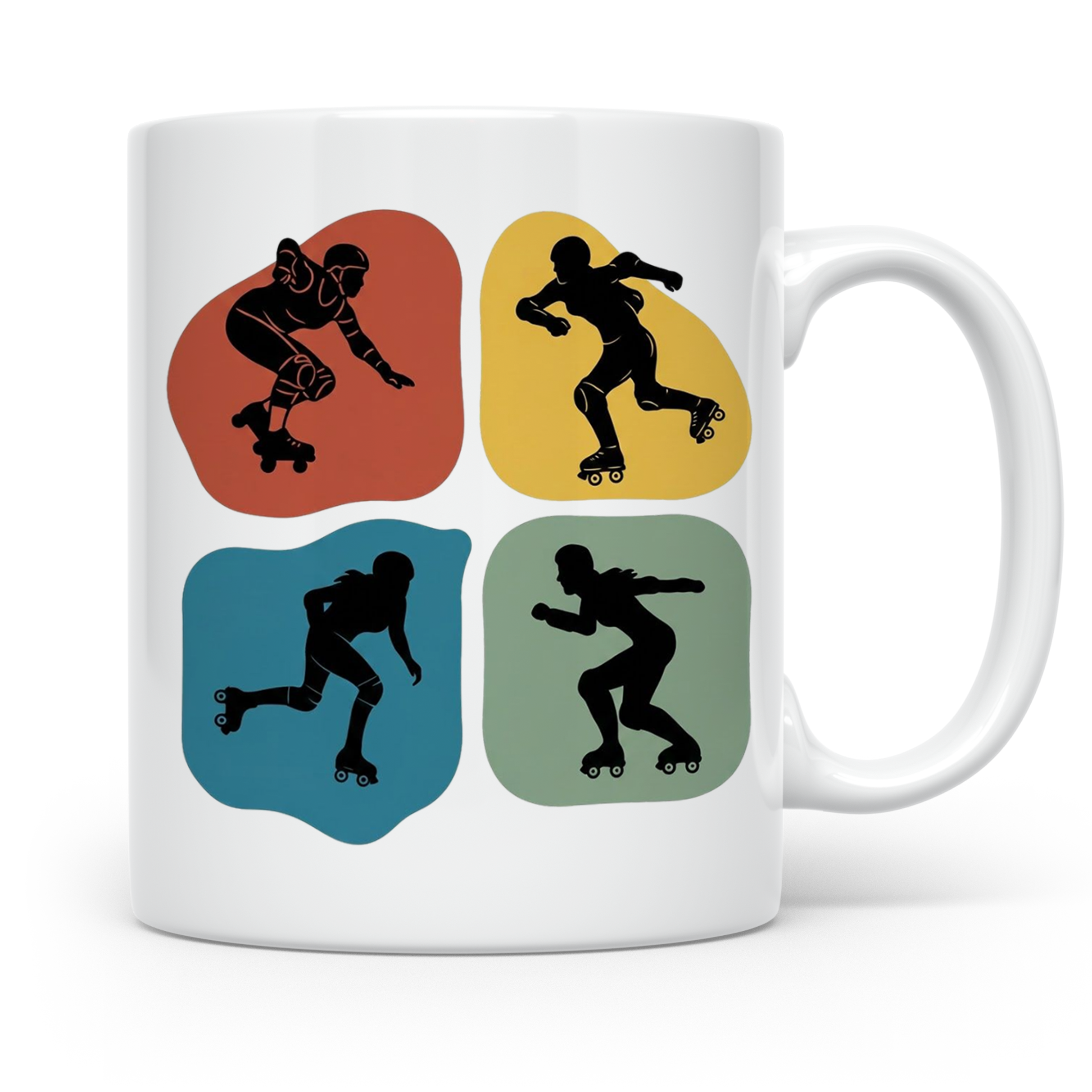 Roller Derby Tasse mit Skaterin Silhouetten im Retro Design. – Weiß [farbe:weiß]