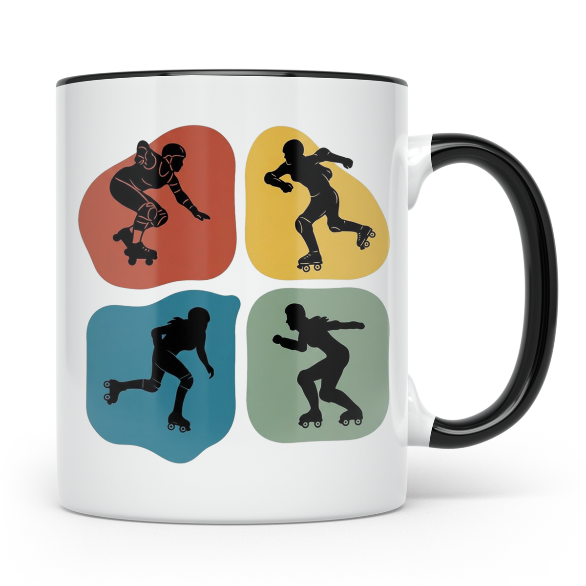 Roller Derby Tasse mit Skaterin Silhouetten im Retro Design. – Schwarz [farbe:schwarz]