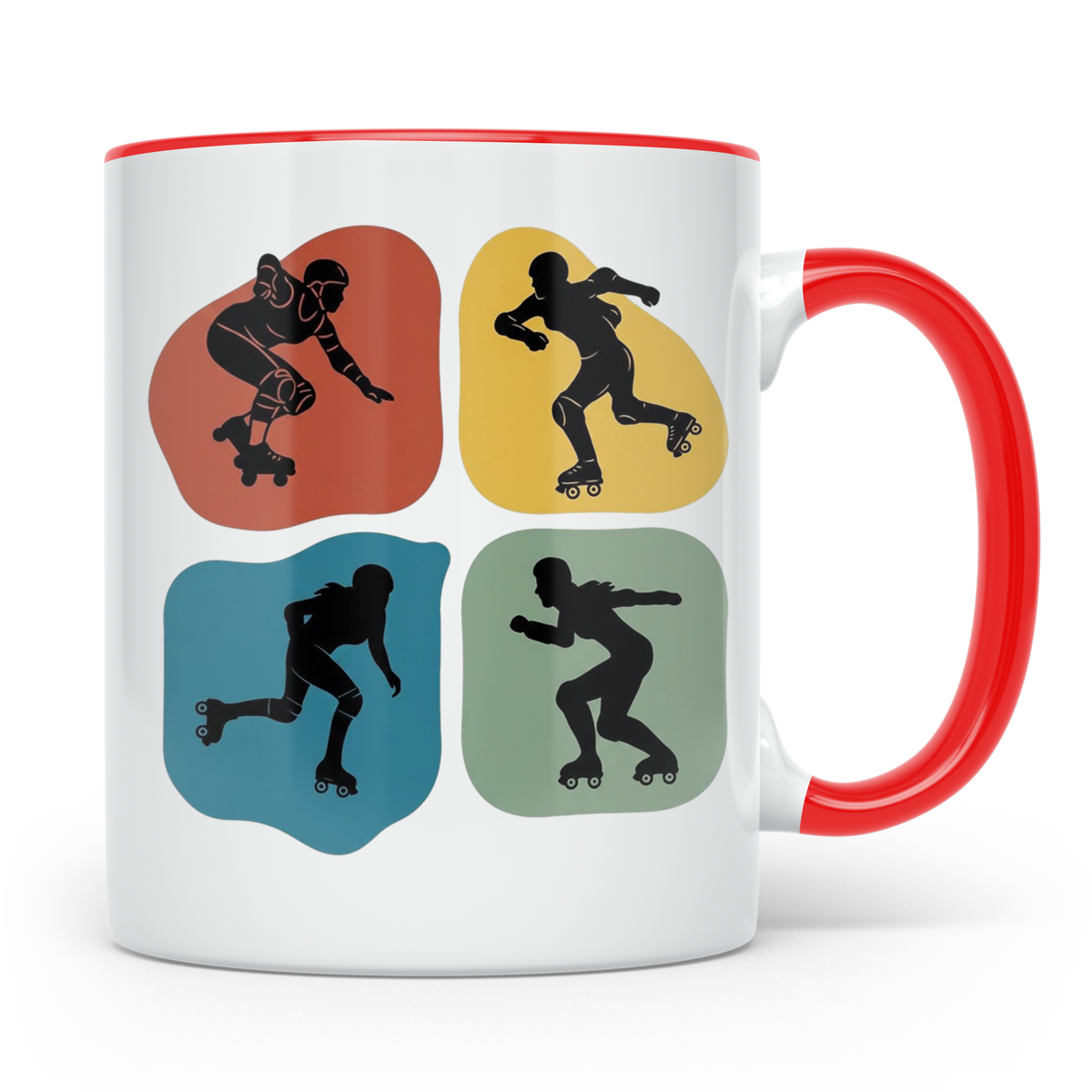 Roller Derby Tasse mit Skaterin Silhouetten im Retro Design. – Rot [farbe:rot]