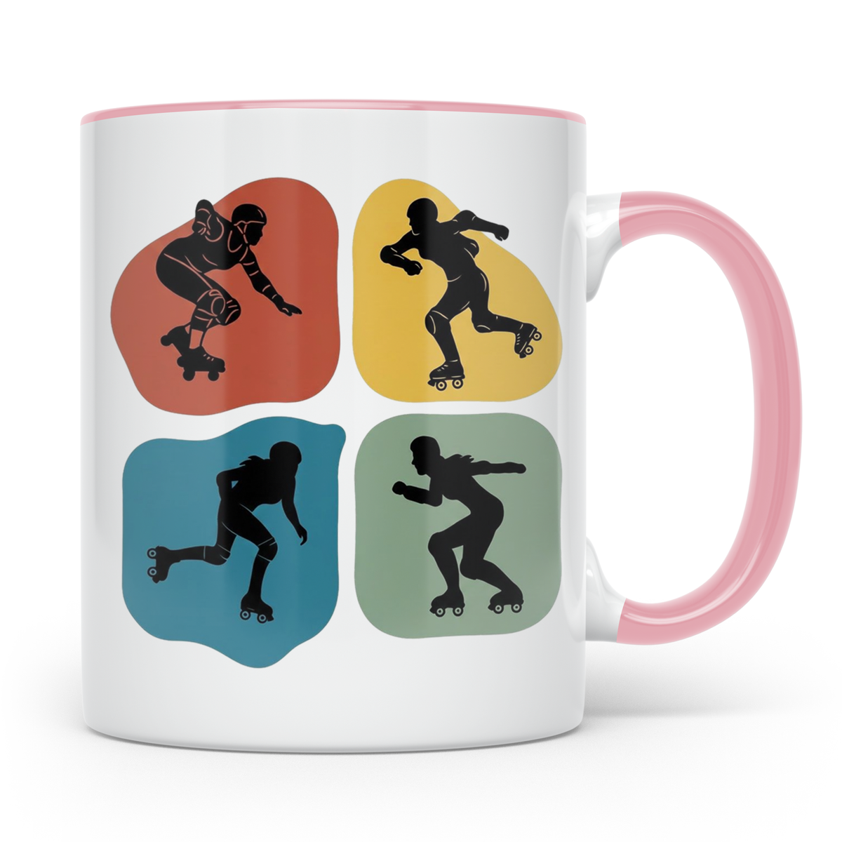 Roller Derby Tasse mit Skaterin Silhouetten im Retro Design. – Rosa [farbe:rosa]