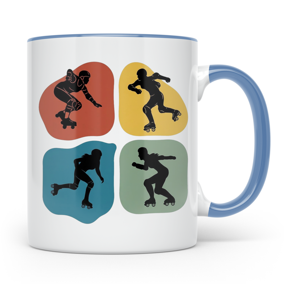 Roller Derby Tasse mit Skaterin Silhouetten im Retro Design. – Blau [farbe:blau]