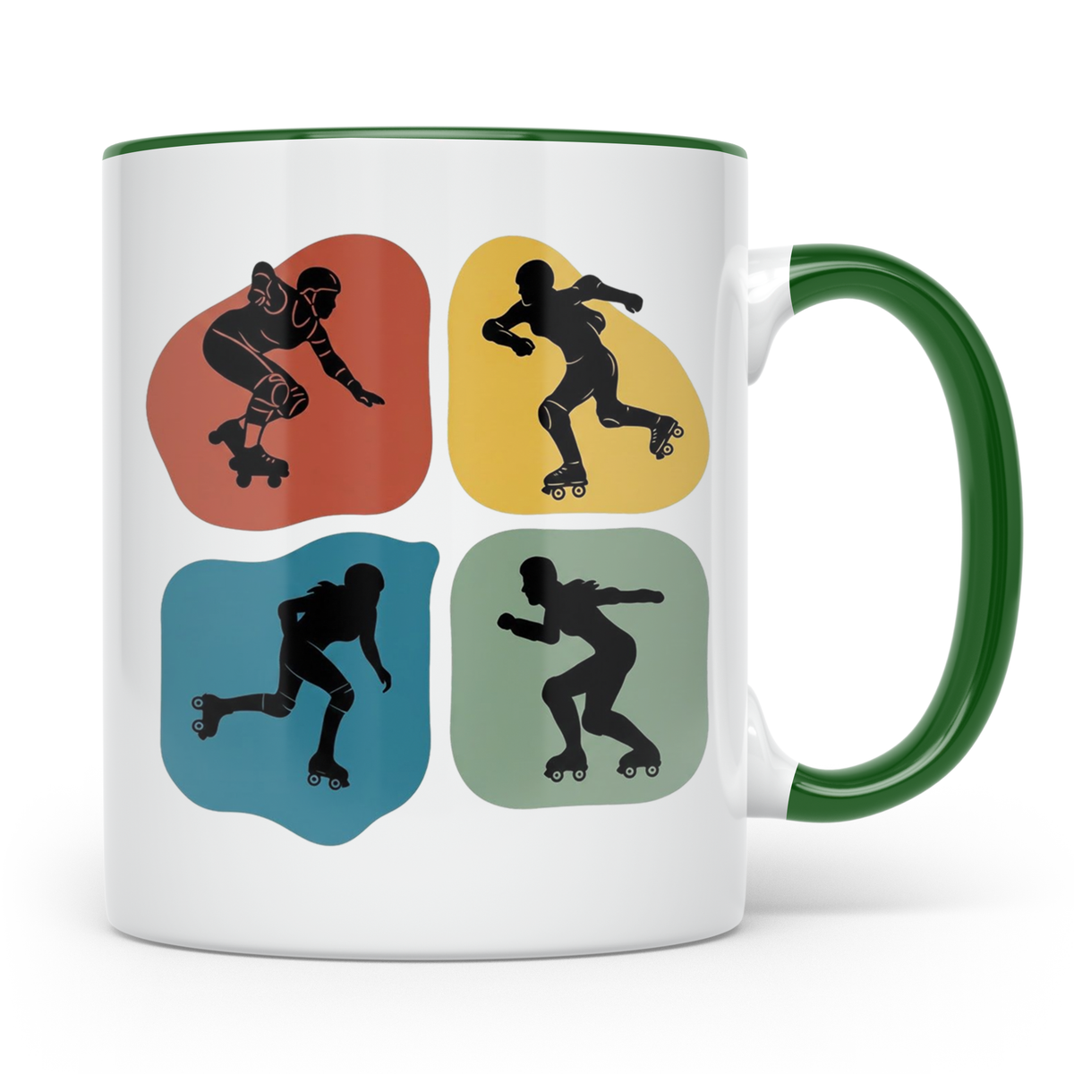 Roller Derby Tasse mit Skaterin Silhouetten im Retro Design. – Grün [farbe:grün]