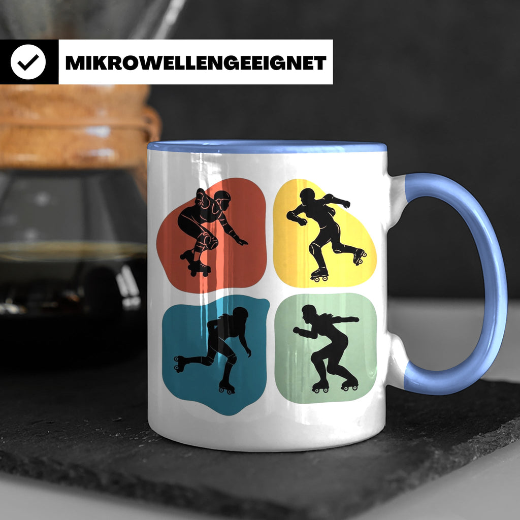 Roller Derby Tasse mit Skaterin Silhouetten im Retro Design. – Blau [farbe:blau]