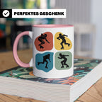 Roller Derby Tasse mit Skaterin Silhouetten im Retro Design. – Rosa [farbe:rosa]