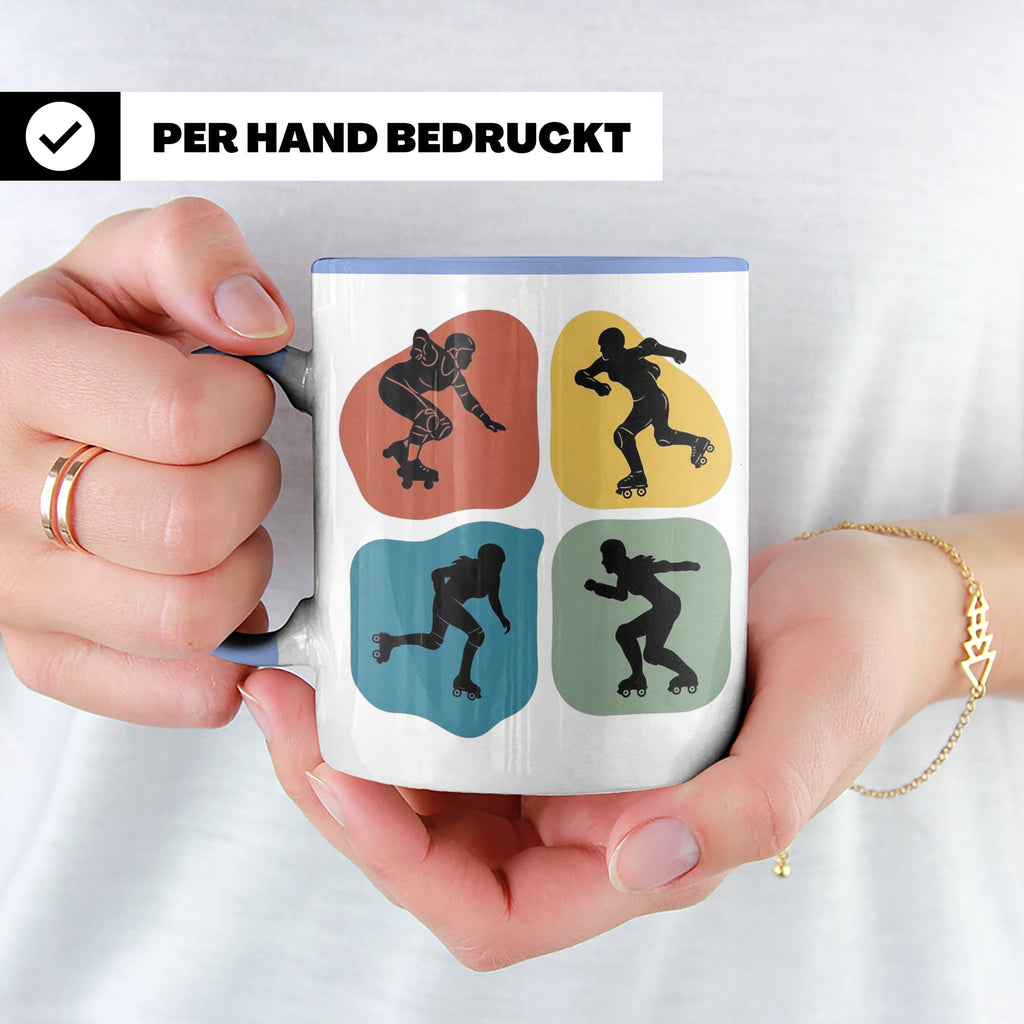 Roller Derby Tasse mit Skaterin Silhouetten im Retro Design. – Blau [farbe:blau]