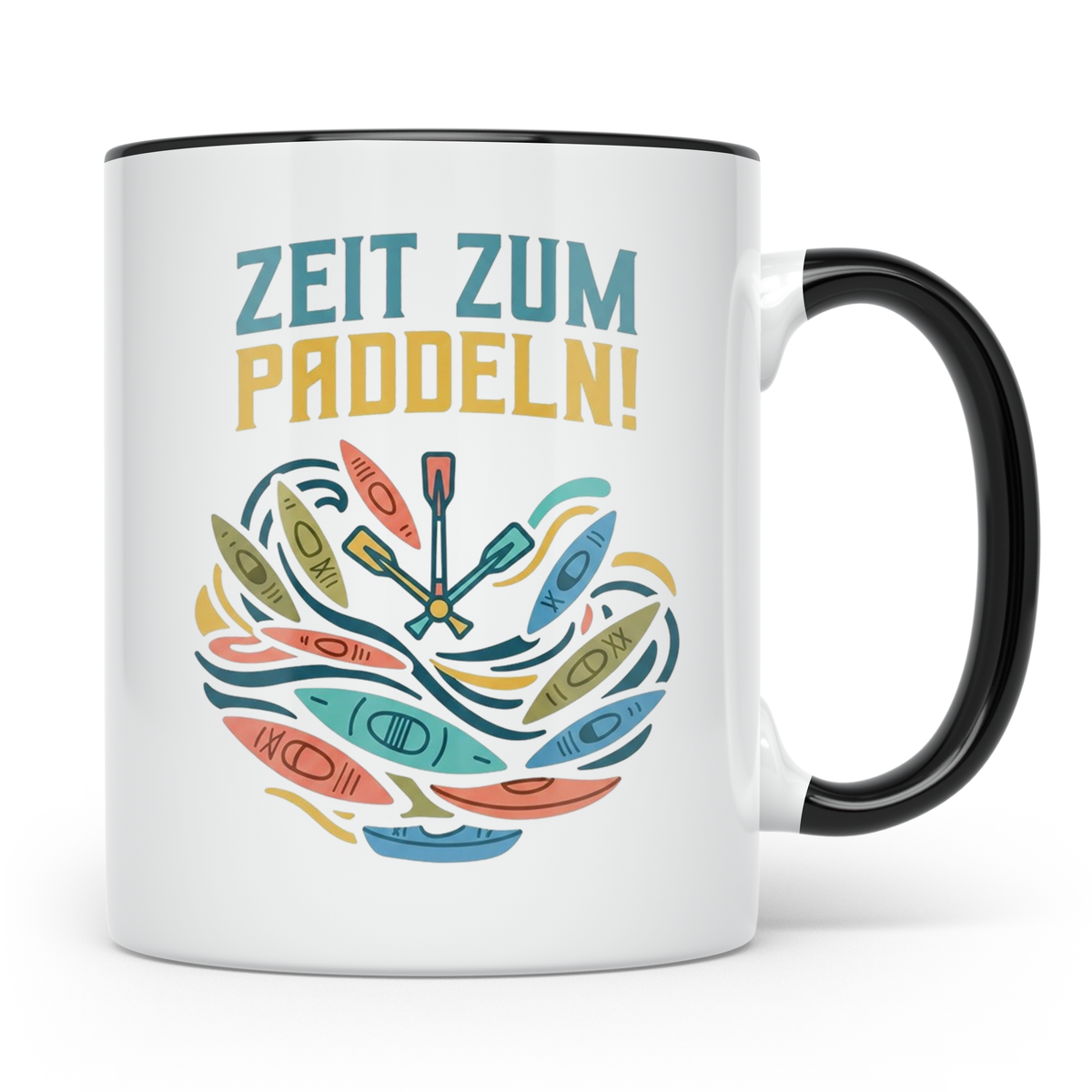 Paddeln Tasse mit Spruch Zeit zum Paddeln! Kajak Kanu Kaffee – Schwarz [farbe:schwarz]