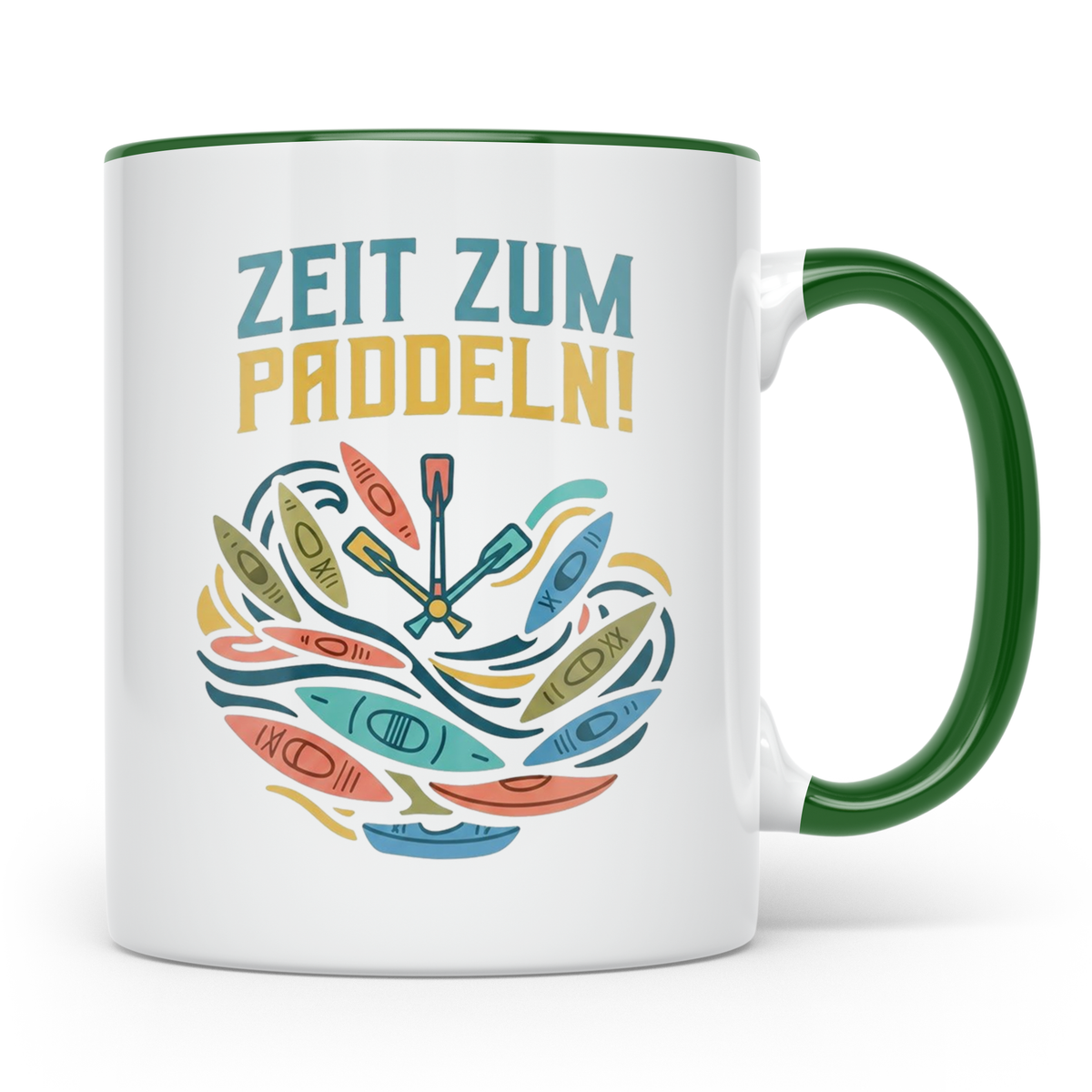 Paddeln Tasse mit Spruch Zeit zum Paddeln! Kajak Kanu Kaffee – Grün [farbe:grün]