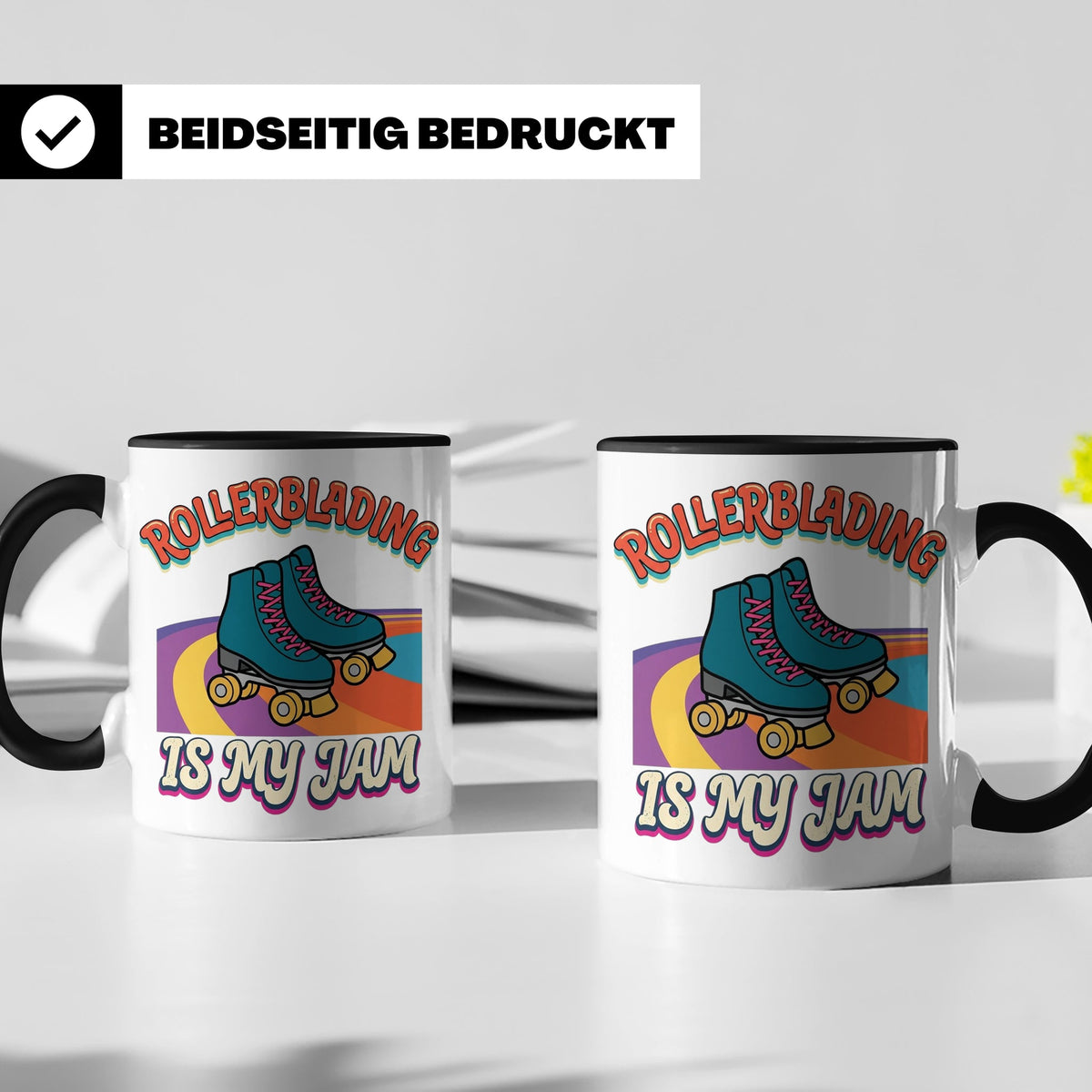 Rollerblading Tasse Is My Jam, Retro Rollschuh Design, 70er  – Schwarz [farbe:schwarz]