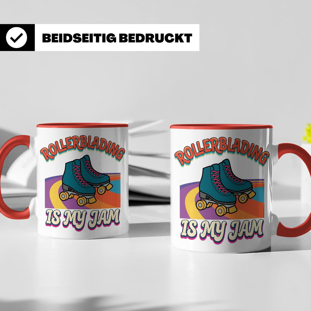 Rollerblading Tasse Is My Jam, Retro Rollschuh Design, 70er  – Rot [farbe:rot]