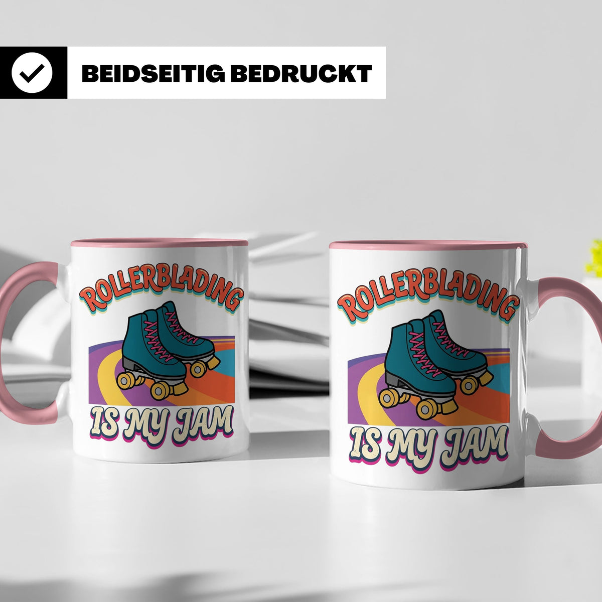 Rollerblading Tasse Is My Jam, Retro Rollschuh Design, 70er  – Rosa [farbe:rosa]