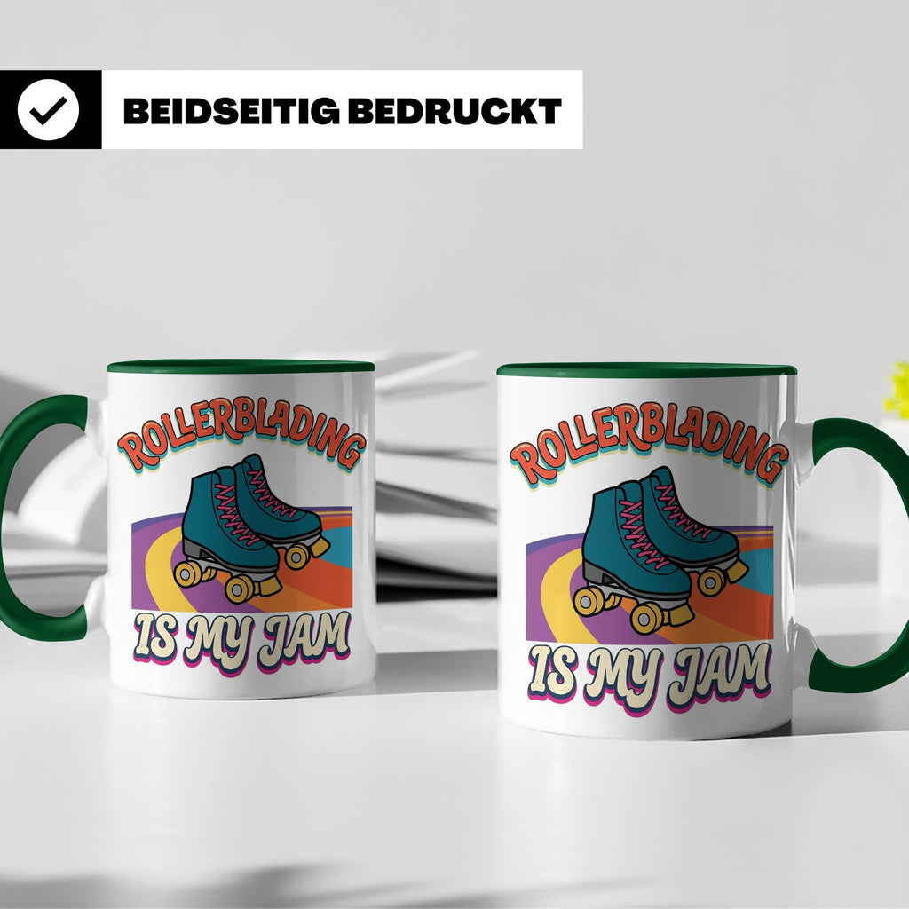 Rollerblading Tasse Is My Jam, Retro Rollschuh Design, 70er  – Grün [farbe:grün]