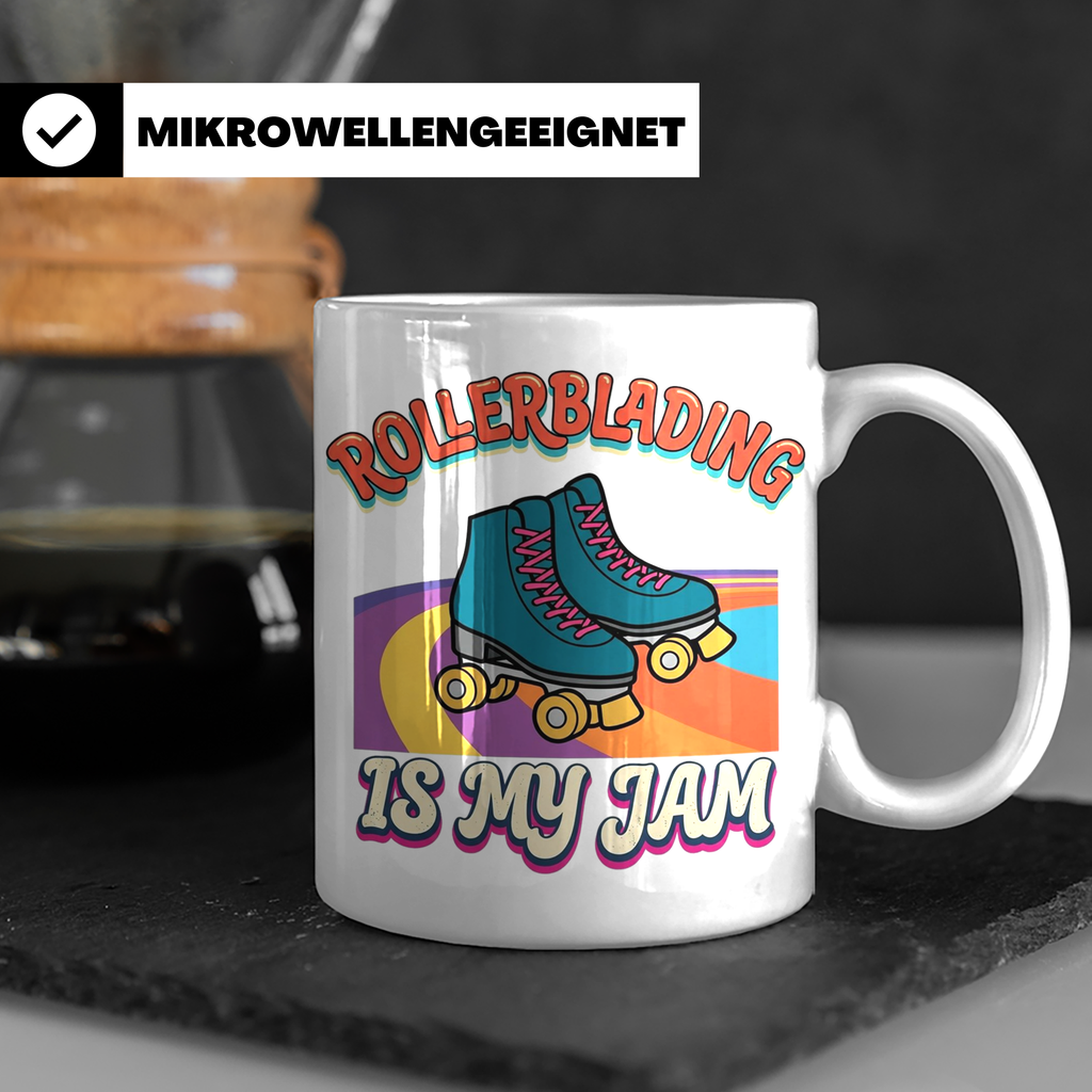 Rollerblading Tasse Is My Jam, Retro Rollschuh Design, 70er  – Weiß [farbe:weiß]