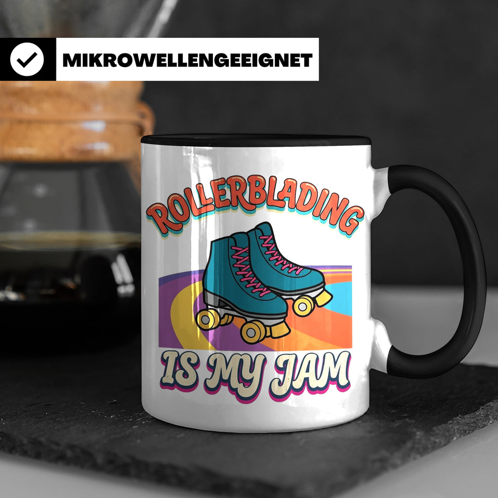 Rollerblading Tasse Is My Jam, Retro Rollschuh Design, 70er  – Schwarz [farbe:schwarz]