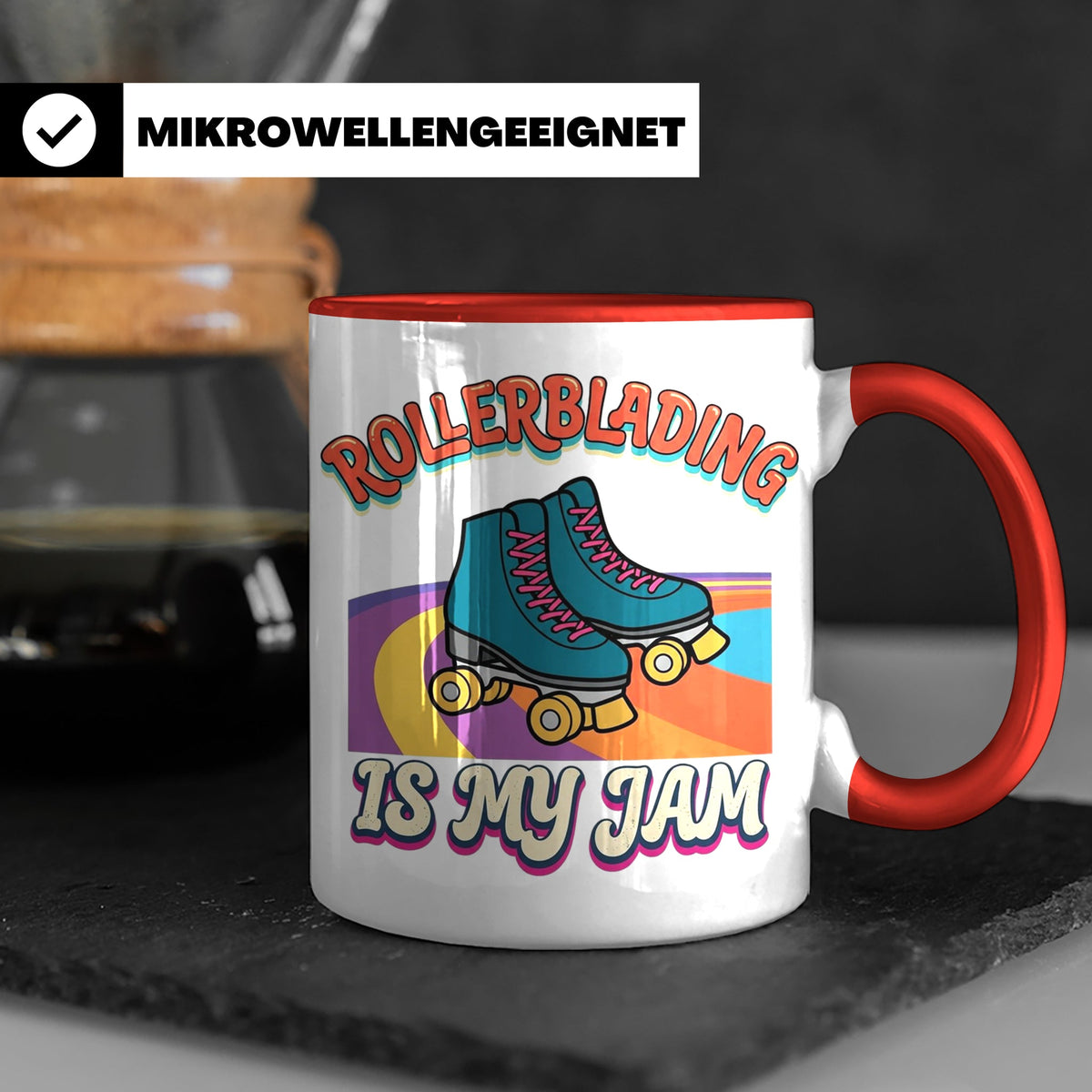 Rollerblading Tasse Is My Jam, Retro Rollschuh Design, 70er  – Rot [farbe:rot]