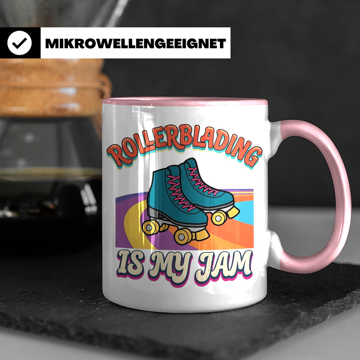 Rollerblading Tasse Is My Jam, Retro Rollschuh Design, 70er  – Rosa [farbe:rosa]