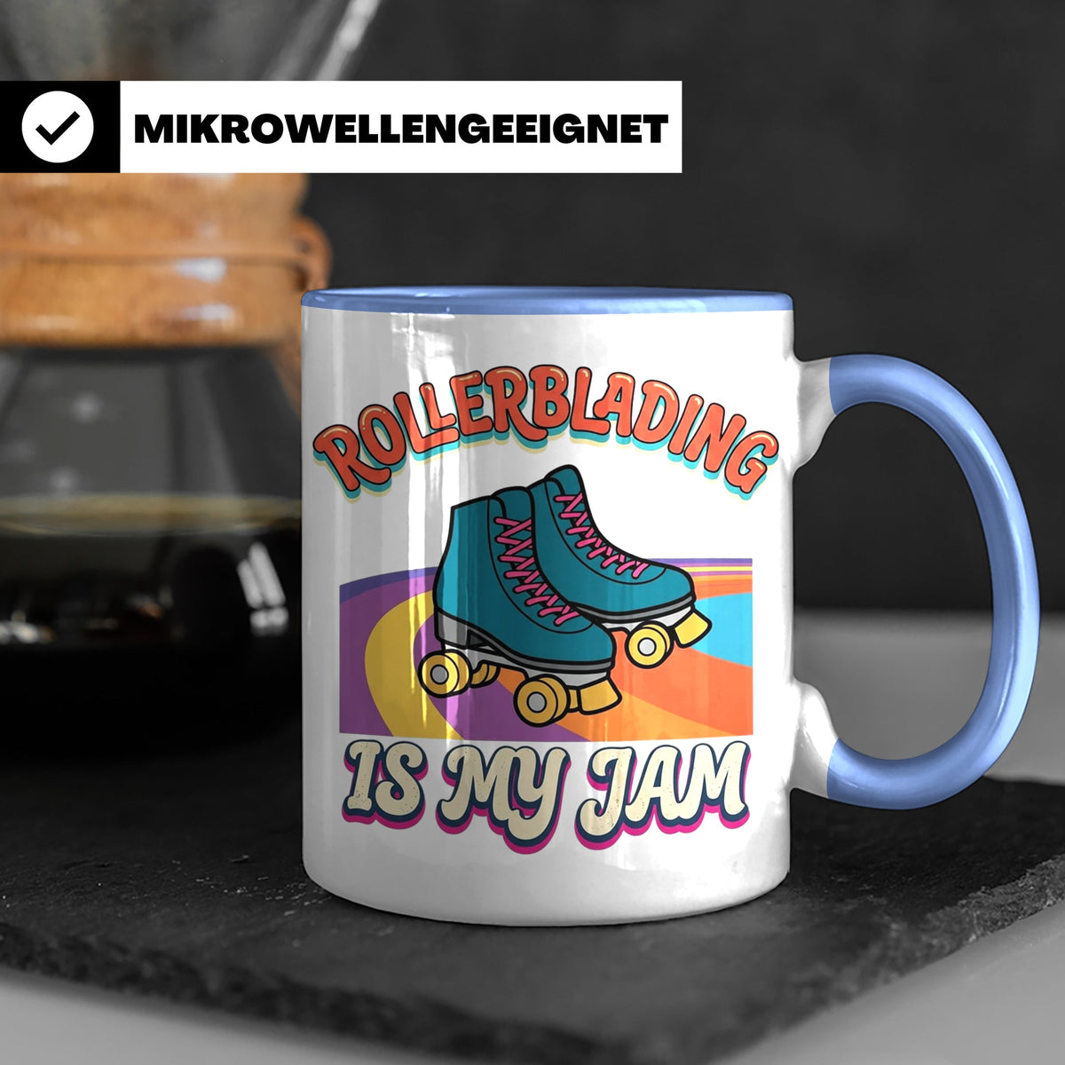 Rollerblading Tasse Is My Jam, Retro Rollschuh Design, 70er  – Blau [farbe:blau]