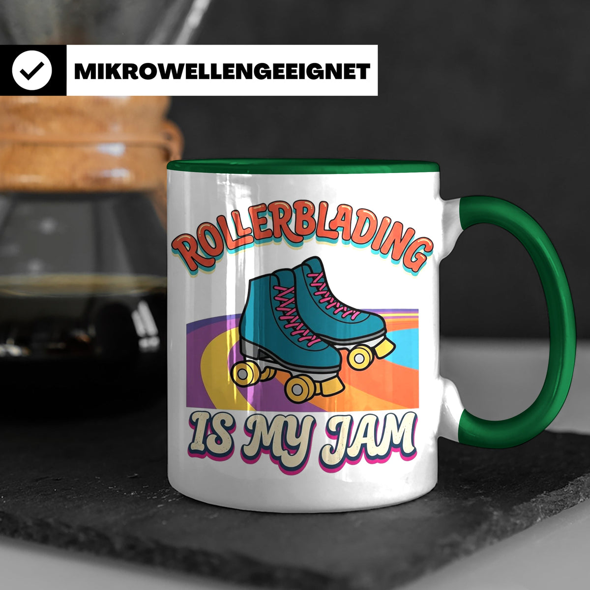 Rollerblading Tasse Is My Jam, Retro Rollschuh Design, 70er  – Grün [farbe:grün]
