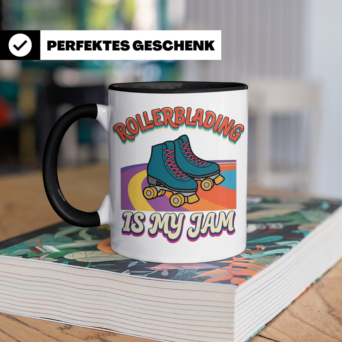 Rollerblading Tasse Is My Jam, Retro Rollschuh Design, 70er  – Schwarz [farbe:schwarz]