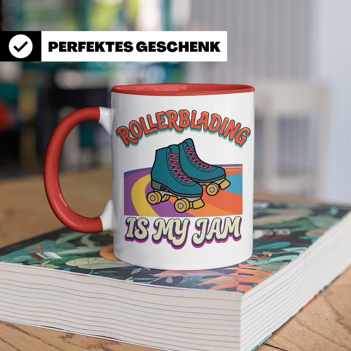 Rollerblading Tasse Is My Jam, Retro Rollschuh Design, 70er  – Rot [farbe:rot]