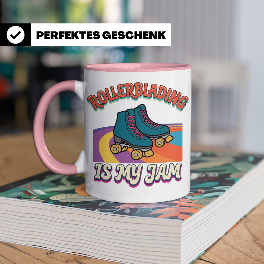 Rollerblading Tasse Is My Jam, Retro Rollschuh Design, 70er  – Rosa [farbe:rosa]