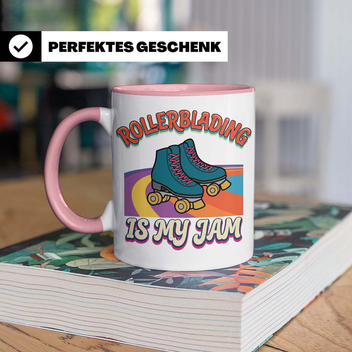 Rollerblading Tasse Is My Jam, Retro Rollschuh Design, 70er  – Rosa [farbe:rosa]