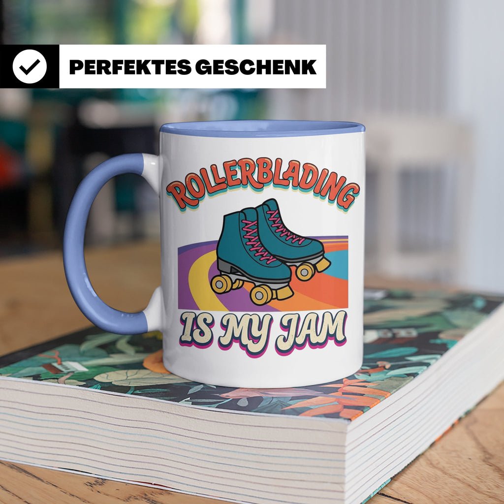 Rollerblading Tasse Is My Jam, Retro Rollschuh Design, 70er  – Blau [farbe:blau]