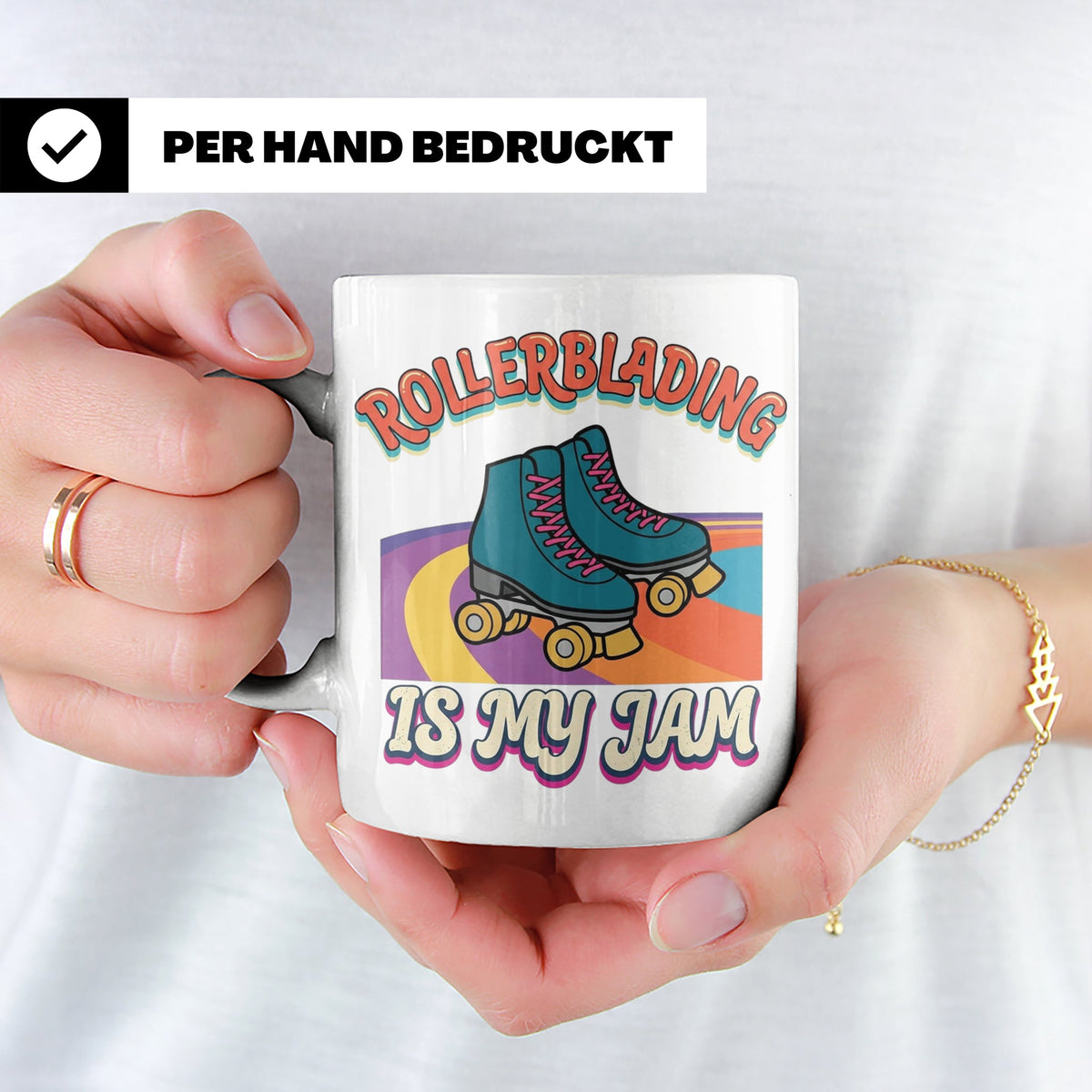 Rollerblading Tasse Is My Jam, Retro Rollschuh Design, 70er  – Weiß [farbe:weiß]