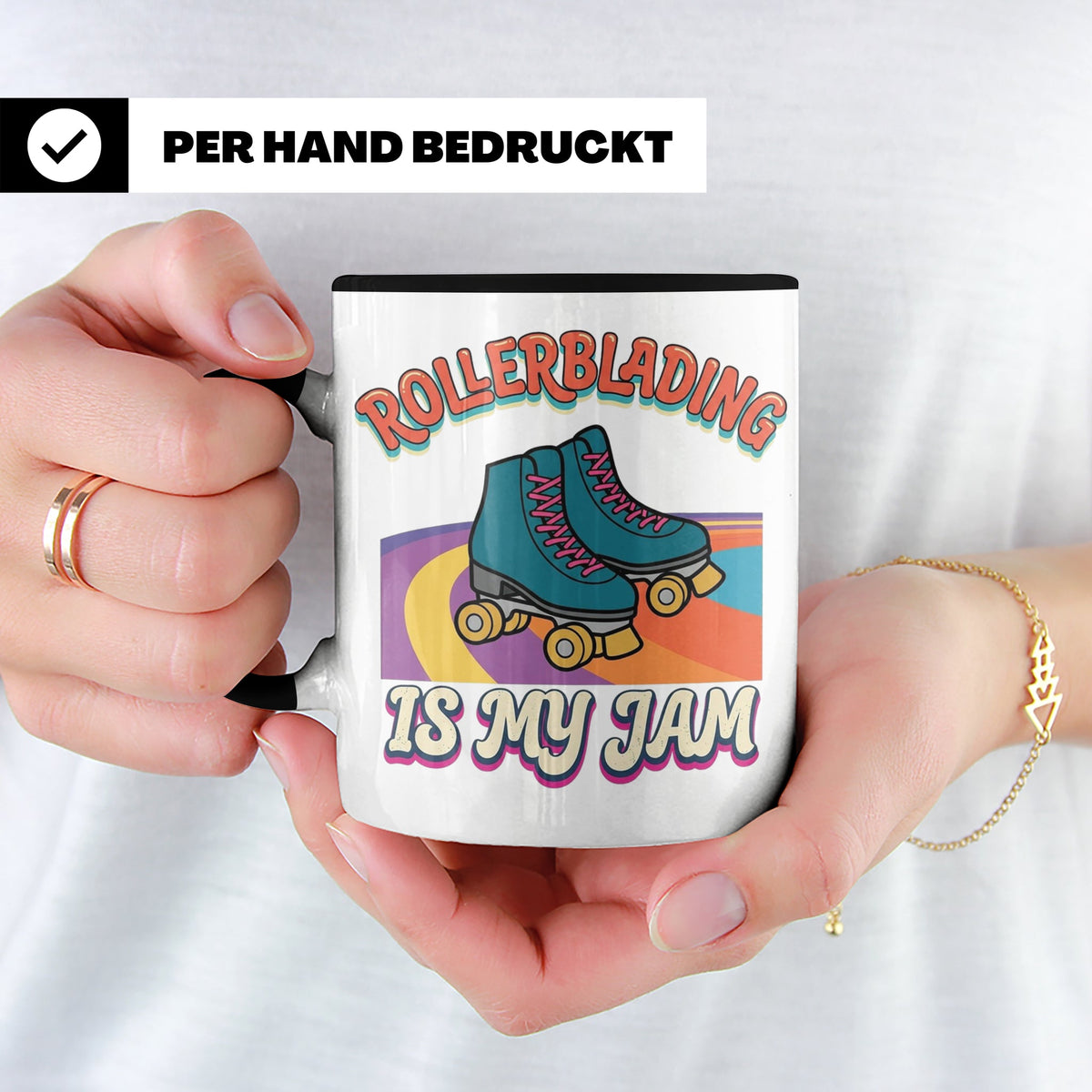 Rollerblading Tasse Is My Jam, Retro Rollschuh Design, 70er  – Schwarz [farbe:schwarz]