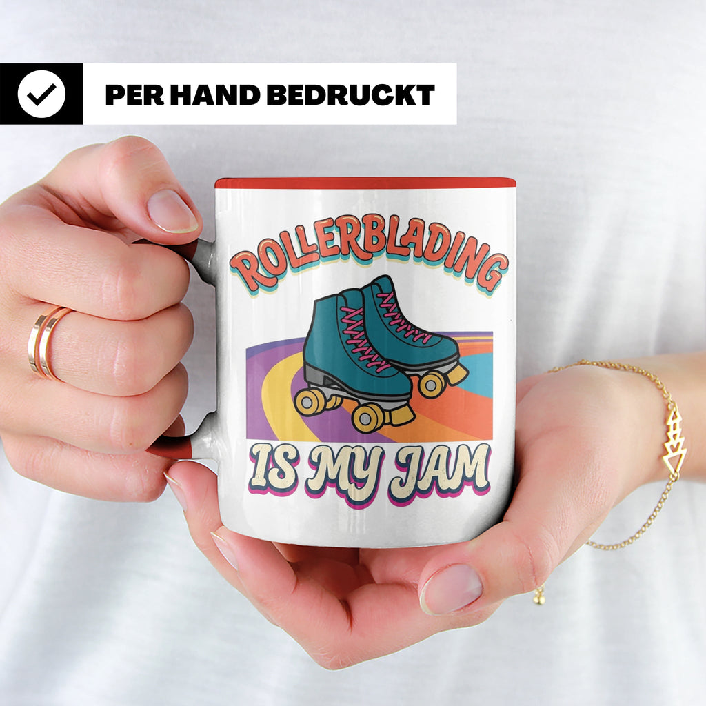 Rollerblading Tasse Is My Jam, Retro Rollschuh Design, 70er  – Rot [farbe:rot]
