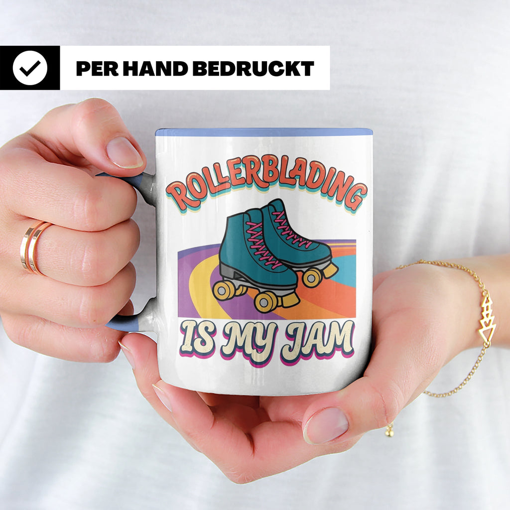 Rollerblading Tasse Is My Jam, Retro Rollschuh Design, 70er  – Blau [farbe:blau]