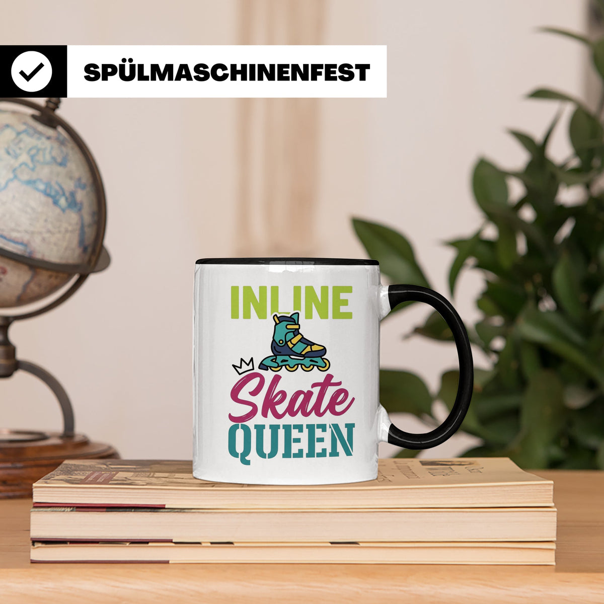 Inline Skate Queen Tasse für Skaterin, lustiger Rollerblade  – Schwarz [farbe:schwarz]