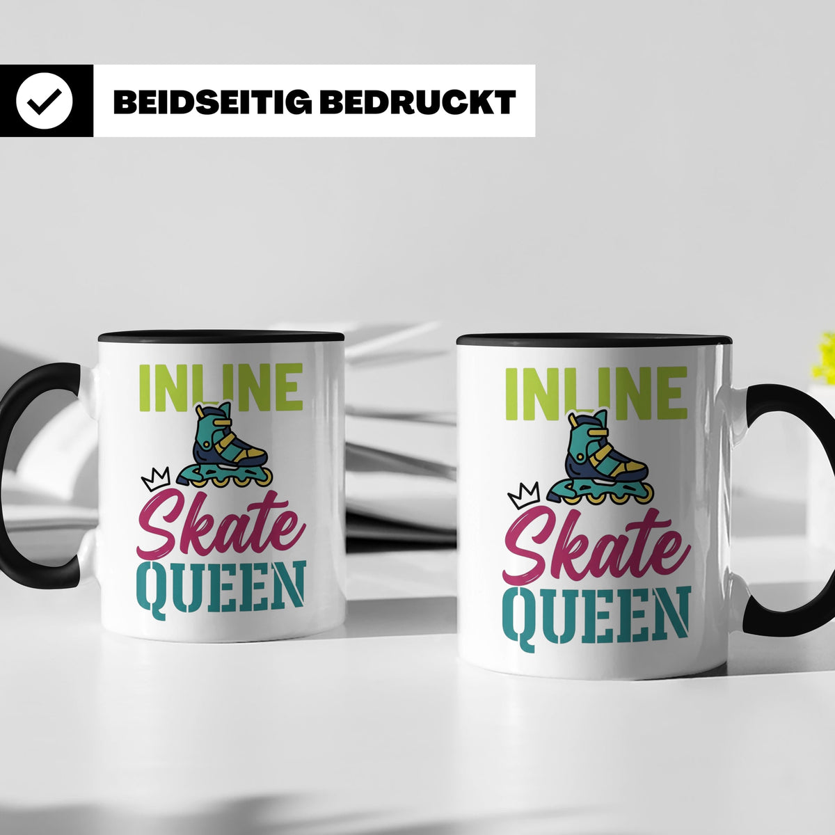 Inline Skate Queen Tasse für Skaterin, lustiger Rollerblade  – Schwarz [farbe:schwarz]