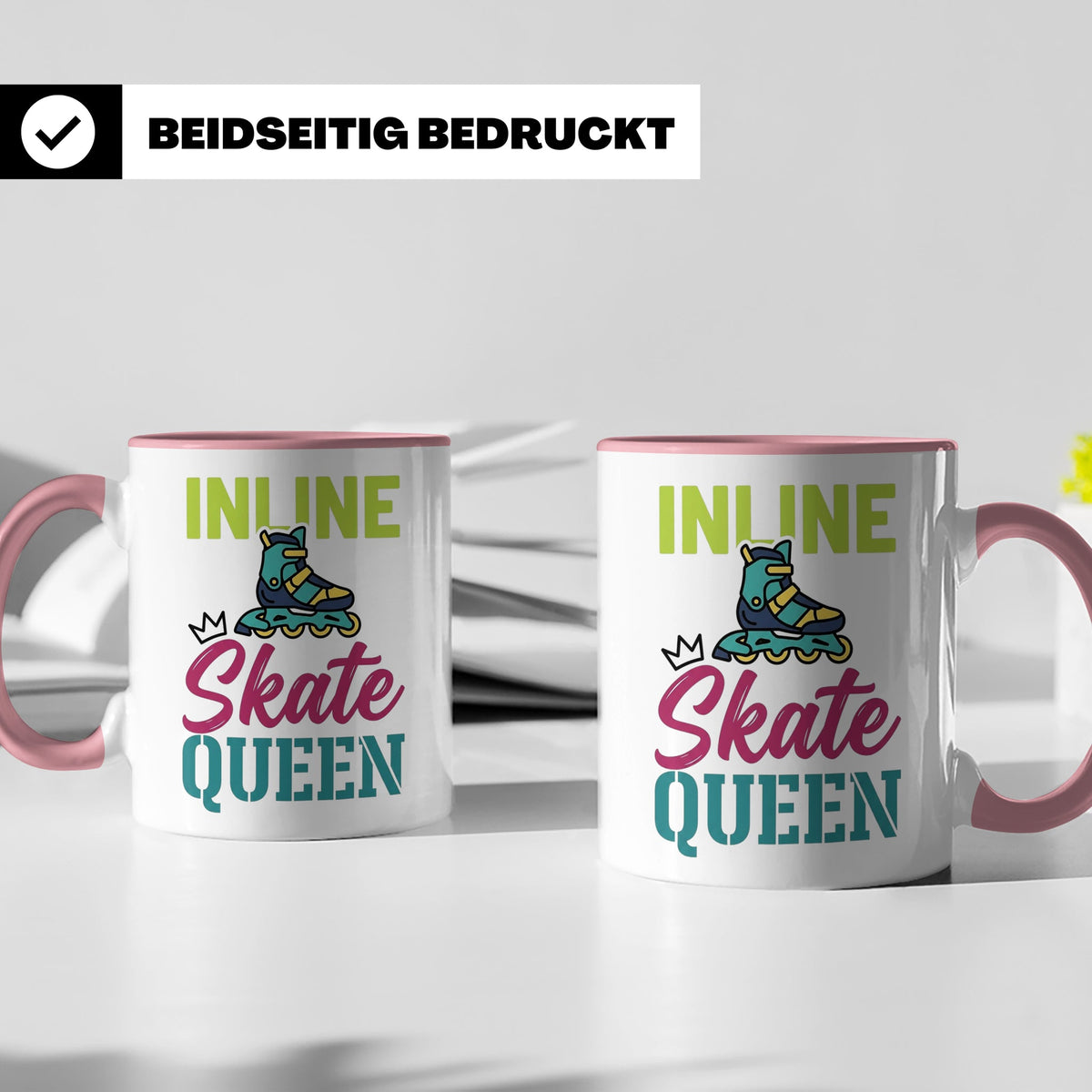 Inline Skate Queen Tasse für Skaterin, lustiger Rollerblade  – Rosa [farbe:rosa]