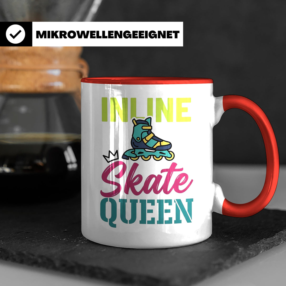 Inline Skate Queen Tasse für Skaterin, lustiger Rollerblade  – Rot [farbe:rot]