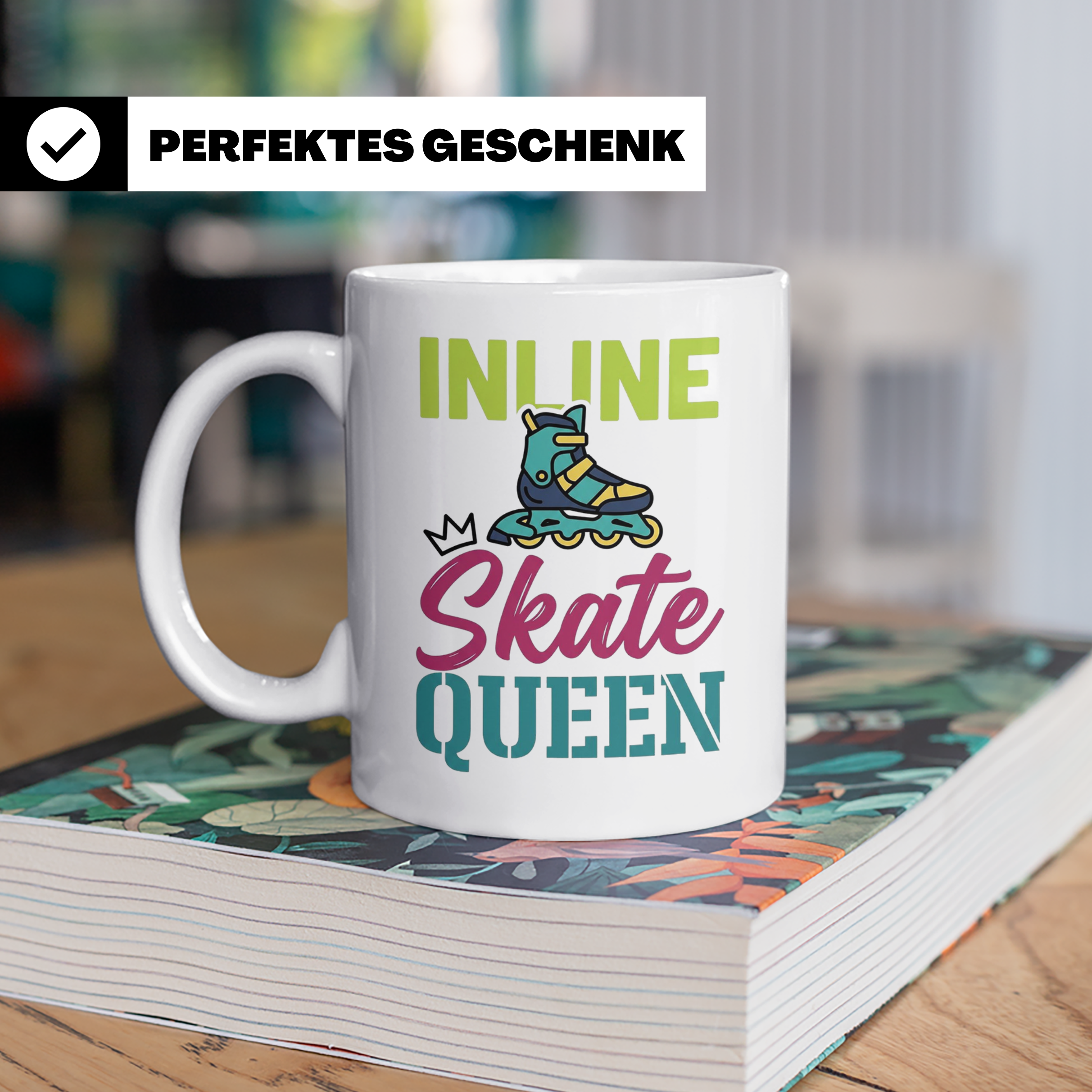 Inline Skate Queen Tasse für Skaterin, lustiger Rollerblade  – Weiß [farbe:weiß]