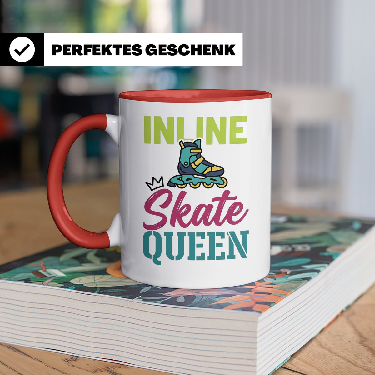 Inline Skate Queen Tasse für Skaterin, lustiger Rollerblade  – Rot [farbe:rot]